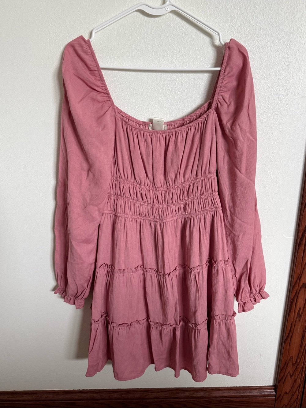 Altar'd State Dusty Rose Long Sleeve Tiered Mini Dress